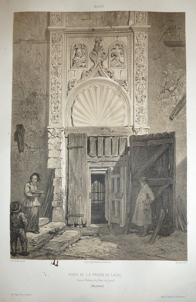 Porte de la prison de Laval, ancien château des Ducs de Laval (Mayenne) (Lithographie)
