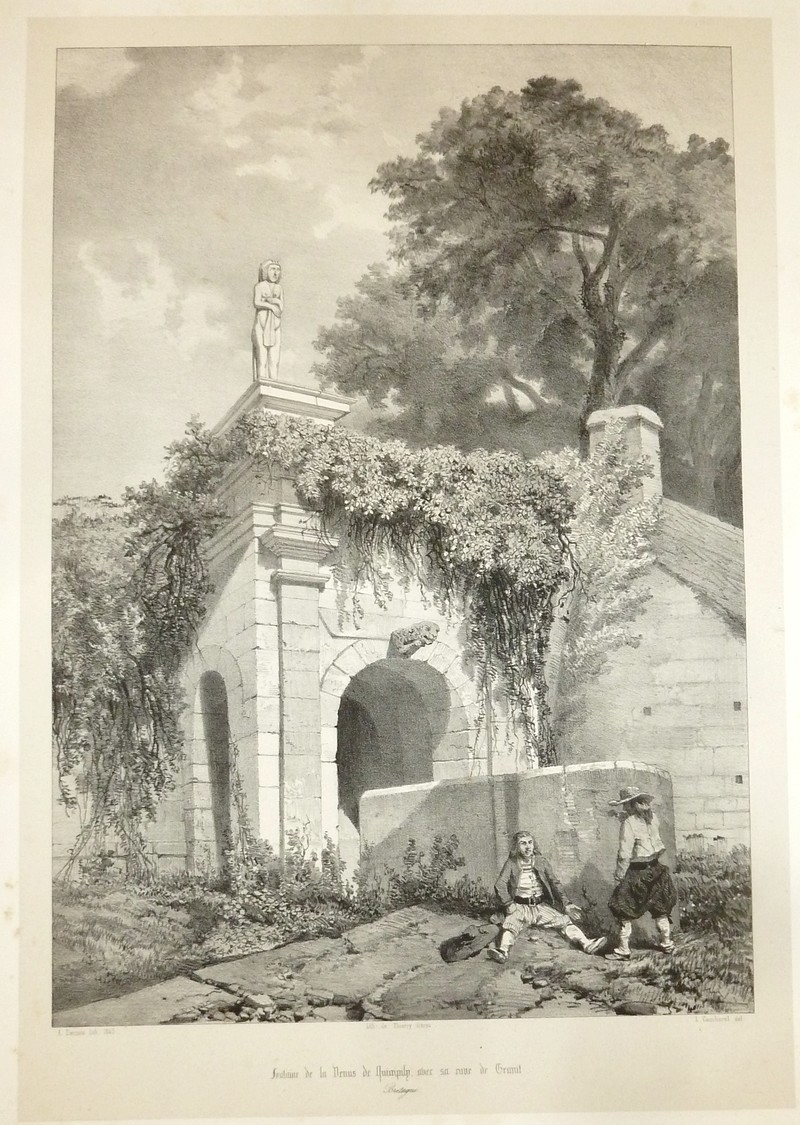 Fontaine de la Vénus de Quinipily, avec sa cuve de granit (Bretagne) (Lithographie)