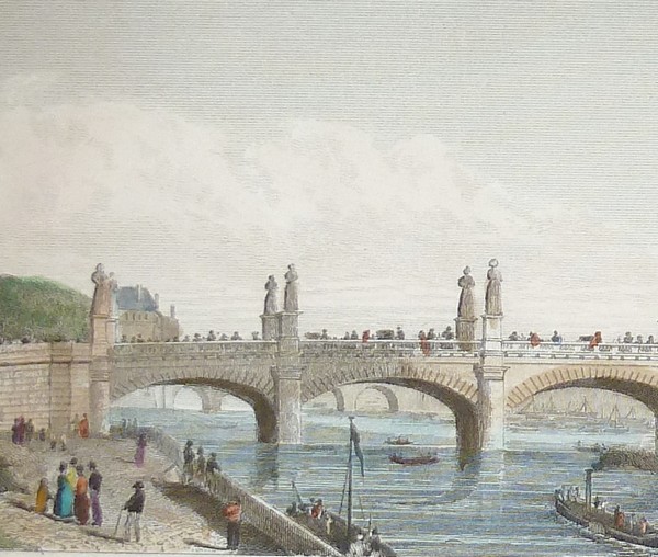 Pont Louis XVI (Gravure aquarellée)