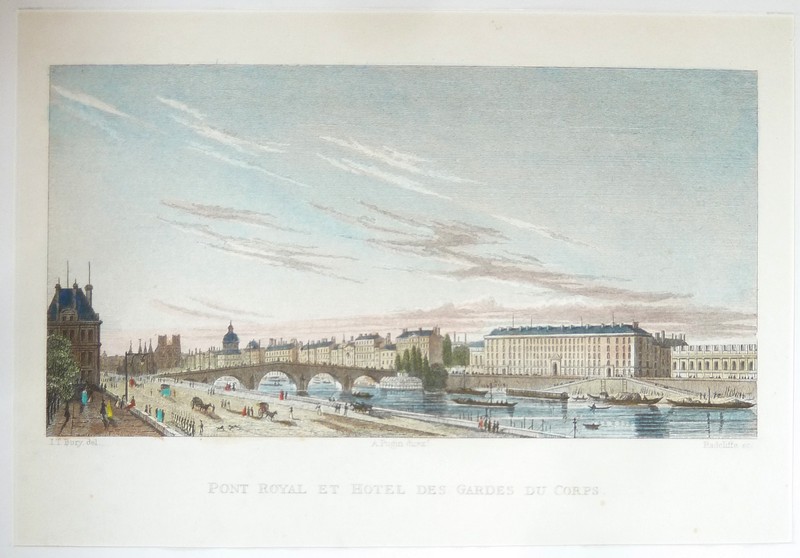 Pont Royal et Hôtel des Gardes du Corps (Gravure aquarellée) - Bury, T. T.