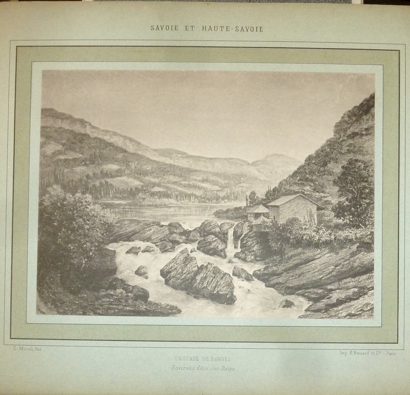 Livre ancien Savoie - Cascade de Banges - Environs d'Aix-les-Bains (lithographie) - Miriel, G.