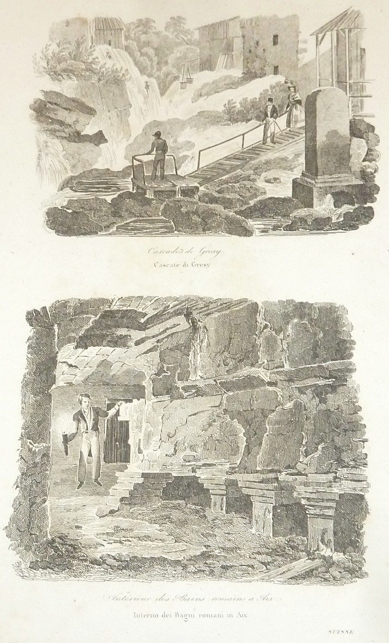 Cascades de Grésy - Intérieur des Bains romains à Aix (Gravures) - 