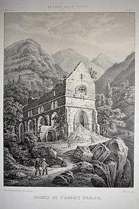 Livre ancien Savoie - Ruines de l'Abbaye d'Aulph, Province du Chablais (Lithographie) - Werner J.