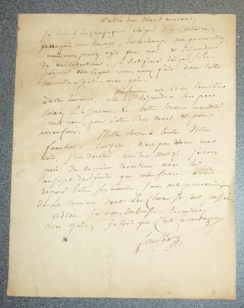 livre ancien - Lettre autographe signée de Fouché envoyée de la Vallée de Montmorency - Fouché, Duc d'Otrante