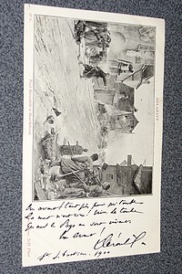 livre ancien - Carte Postale représentant une gravure de Paul Déroulède à Montbéliard, avec texte manuscrit, signature, datée de 1900 de Saint Sebastien - Déroulède Paul