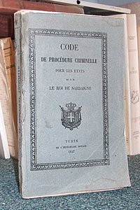 Livre ancien Savoie - Code de Précédure criminelle pour les états de S.M. le Roi de Sardaigne - Droit
