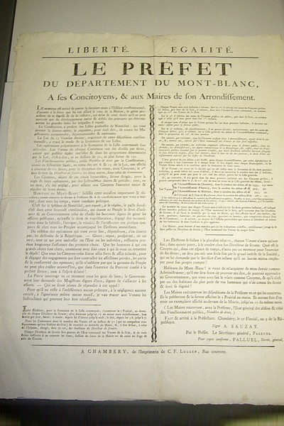 Livre ancien Savoie - Placard « Liberté - Egalité - Le Préfet du Département du Mont-Blanc, à... - Sauzay (Préfet du Département du Mont Blanc)