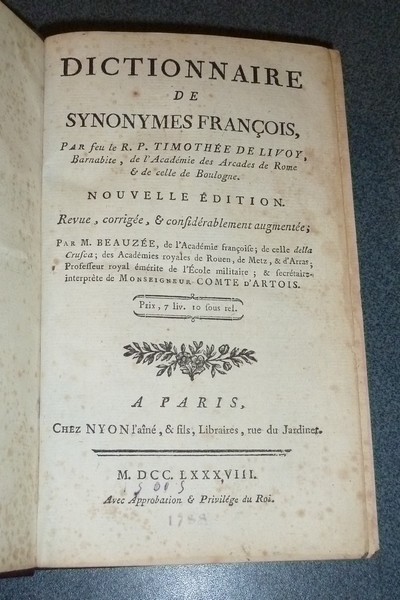 livre ancien - Dictionnaire de synonymes françois - Livoy, Timothée de & Beauzée (de l'Académie françoise), M.