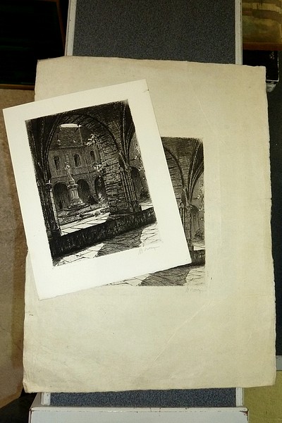 Livre ancien Savoie - Intérieur du cloitre de l'Abbaye de Hautecombe (eau-forte avant la lettre,... - Drevet Johanny