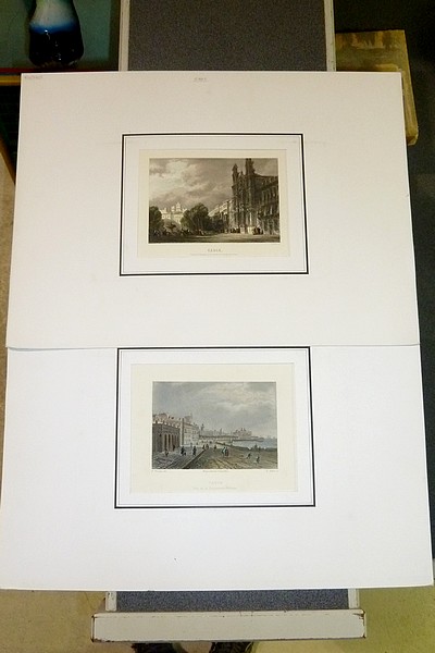 Lot de deux gravures aquarellées de Cadix (Espagne) vers 1850 - 