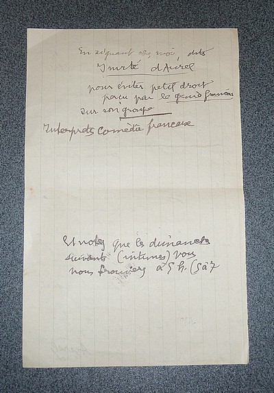 Lettre autographe signée et datée de janvier 1941