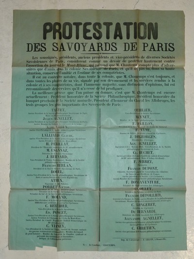 3 Affiches concernant Émile Chautemps : « Scrutin de ballotage du 12 décembre 1897 » & « Élection législative du mai 1898, arrondissement de Bonneville » & « Protestation des Savoyards de Paris »