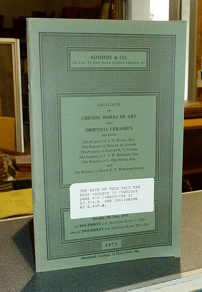 livre ancien - Catalogue of Chinese Works of Art and Oriental Ceramics. Sotheby & Co, London, 5th June 1973, changed to June 7th - 