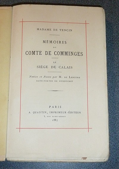 Mémoires du Comte de Comminges. Le siège de Calais (exemplaire sur papier Japon)