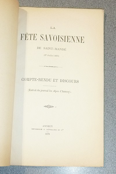 La Fête savoisienne de Saint-Mandé (27 juillet 1878). Compte-rendu et discours