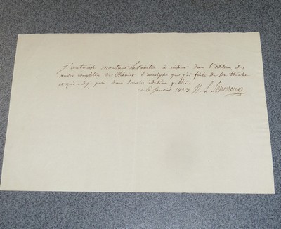 Lettre ou billet autographe signé et daté du 6 janvier 1823