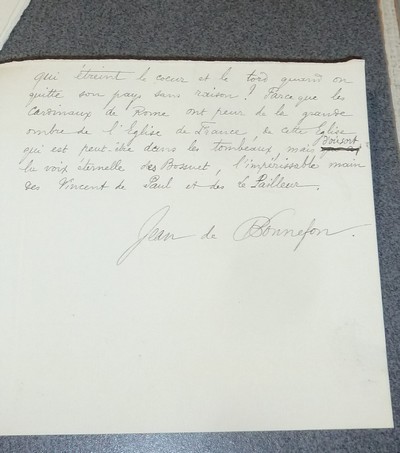 Manuscrit original « La dernière charrette » signé par Jean de Bonnefon (lettre)