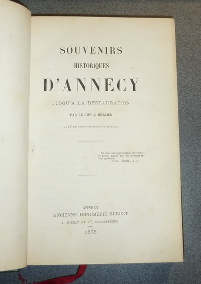 Souvenirs historiques d'Annecy jusqu'à la Restauration