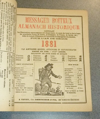 Le Véritable Messager Boiteux de Berne et Vevey, pour l'An de grâce 1881. Almanach historique. 174e année