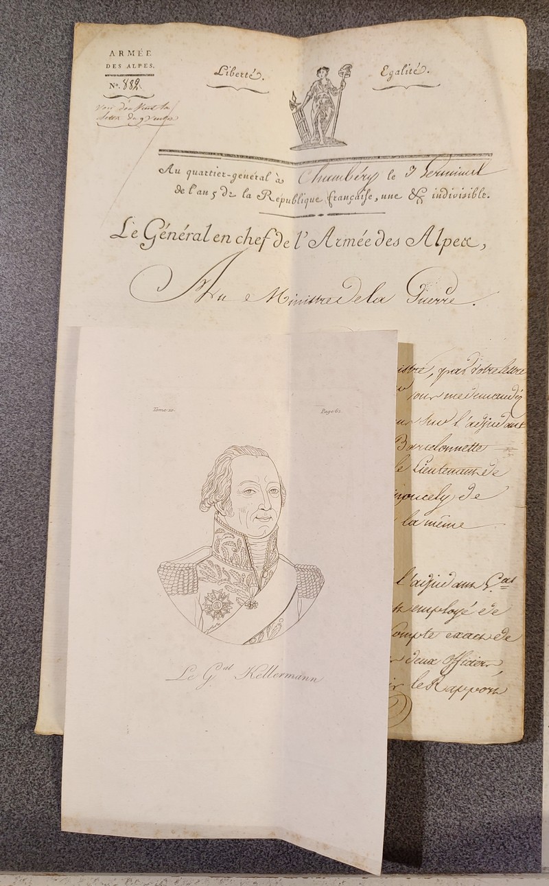 Lettre signée sur papier à entête d Général de l'Armée des Alpes et signée par Kellermann - Kellermann, François-Cristophe (Général d'Armée - 1797)