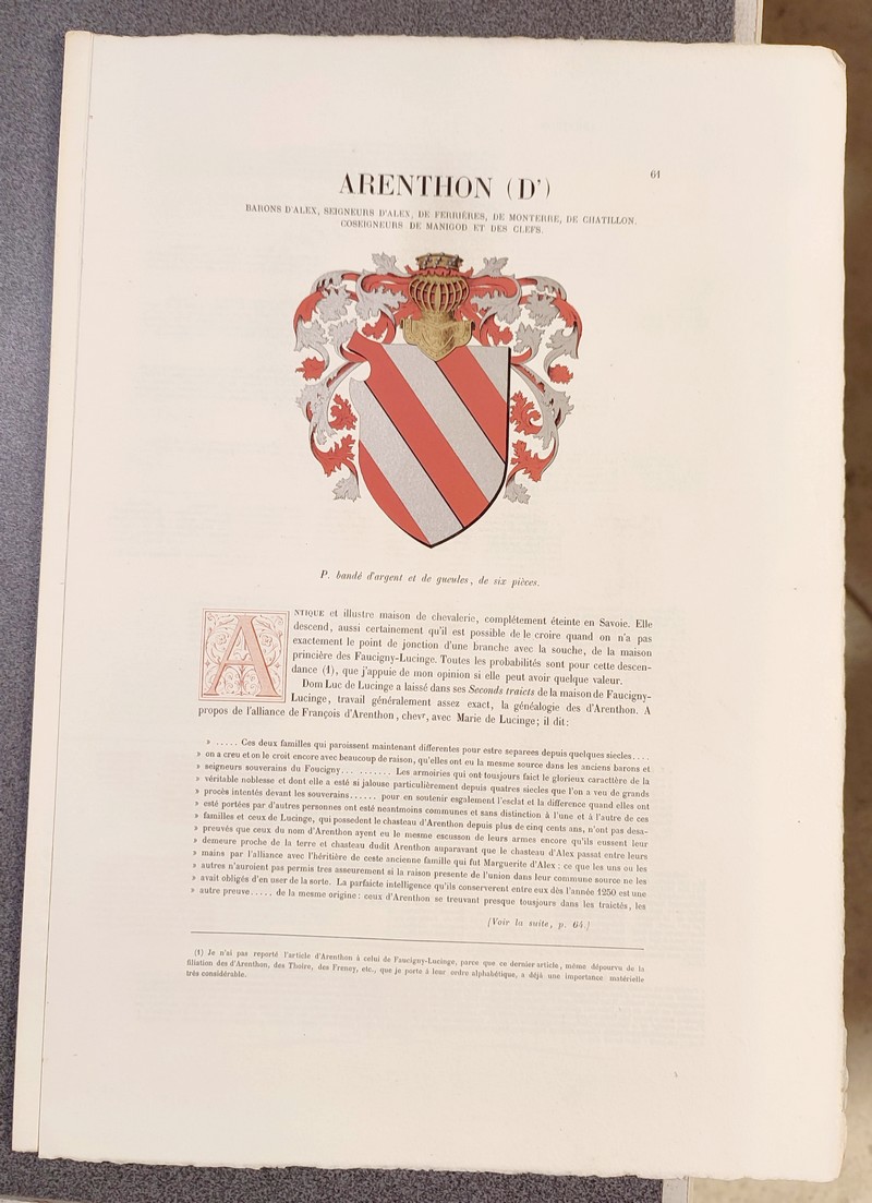 livre ancien - Armorial et Nobiliaire de l'Ancien Duché de Savoie (Tome I - livraison 4) - Foras, Le Cte E. Amédée de