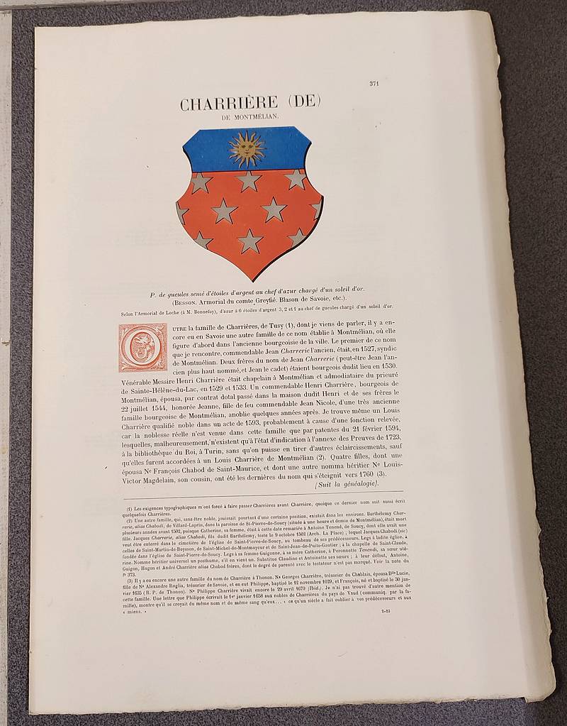 Armorial et Nobiliaire de l'Ancien Duché de Savoie (Tome I - livraison 23)