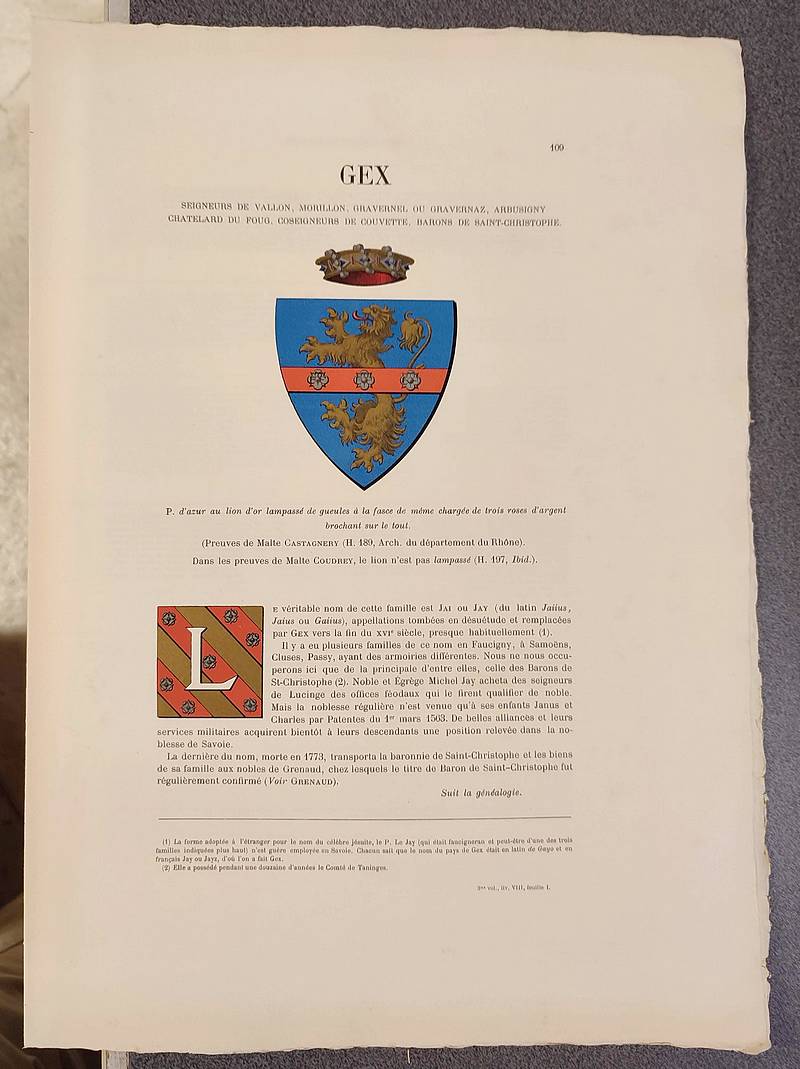 Armorial et Nobiliaire de l'Ancien Duché de Savoie (Tome III - livraison 8) - Foras, Le Cte E. Amédée de