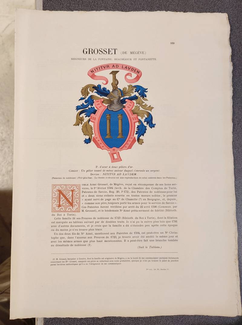 livre ancien - Armorial et Nobiliaire de l'Ancien Duché de Savoie (Tome III - livraison 11) - Foras, Le Cte E. Amédée de