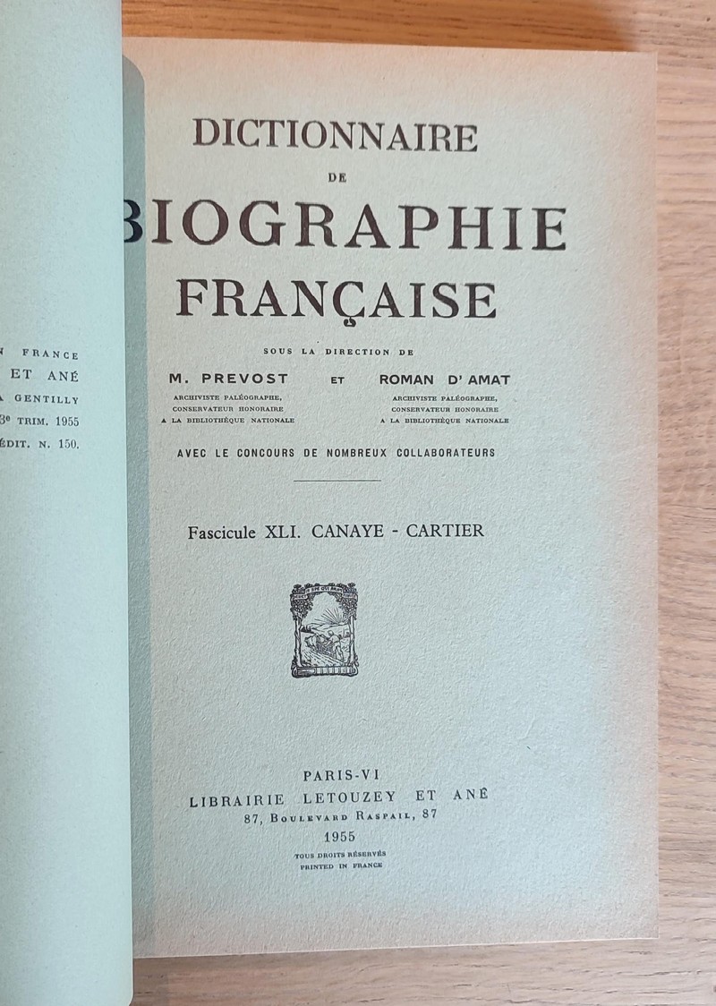 Dictionnaire de biographie française. Fascicules XL - XLI - XLII