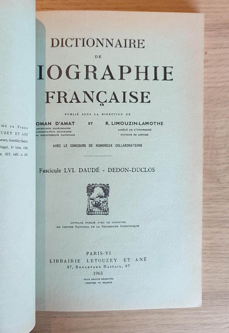 Dictionnaire de biographie française. Fascicules LV - LVI - LVII