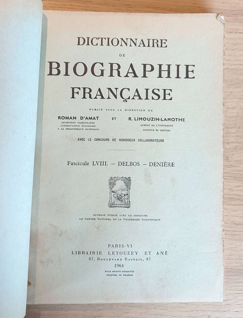 Dictionnaire de biographie française. Fascicules LVIII - LIX - LX