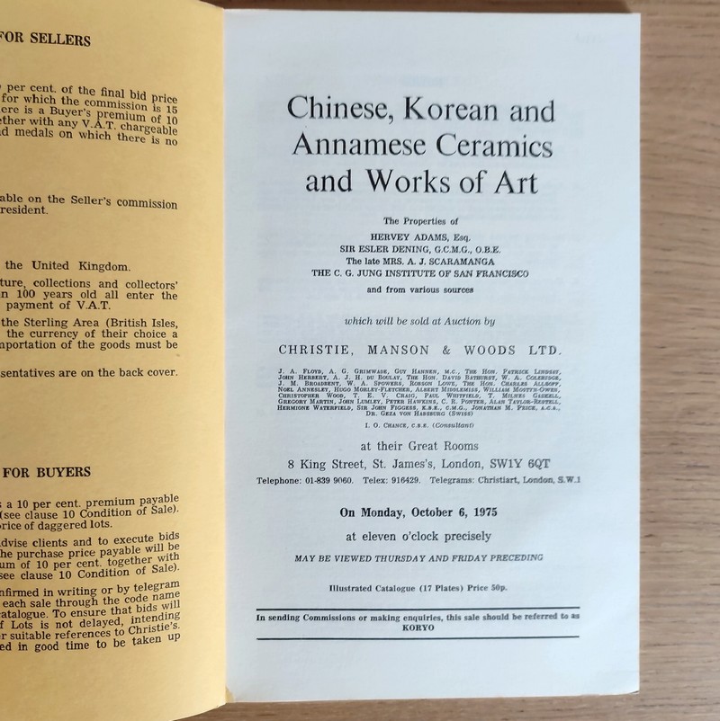 Chinese, Korean and annamese ceramics and works of art. Christie's, on Monday, October 6, 1975