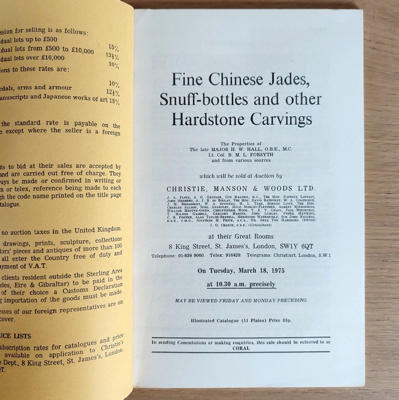 Fine Chinese jades, Snuff-bottles andother hardstone carvings. Christie's, on Monday, March 18, 1975
