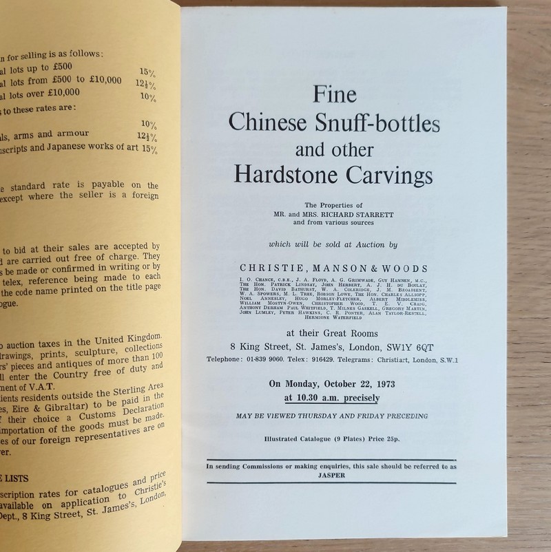 Fine Chinese Snuff-bottles and other Hardstone Carvings. Christie's, on Monday, October 22, 1973