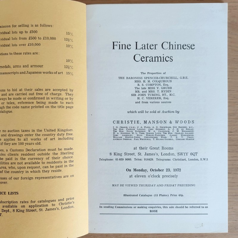 Fine later Chinese ceramics. Christie's, on Monday, October 23, 1972