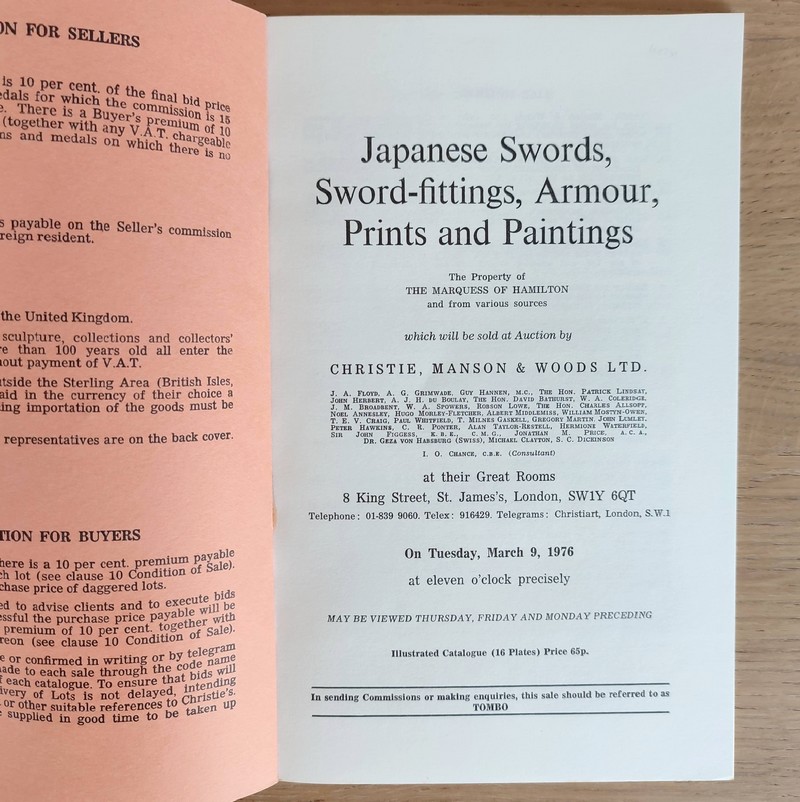 Japanese swords, sword-fittings, armour, print and paintings. Christie's, on Mars 9, 1976