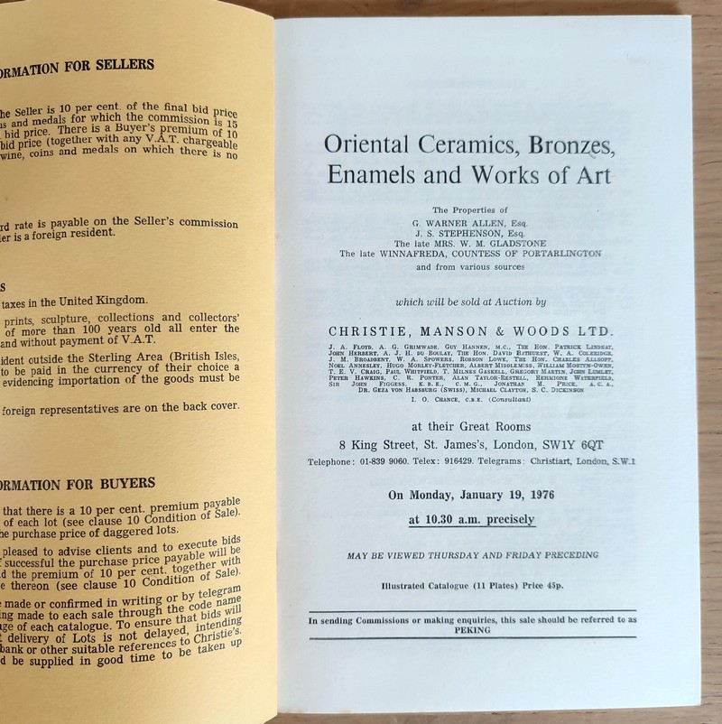 Oriental ceramics, bronzes, enamels and works of art. Christie's, on January 19, 1976