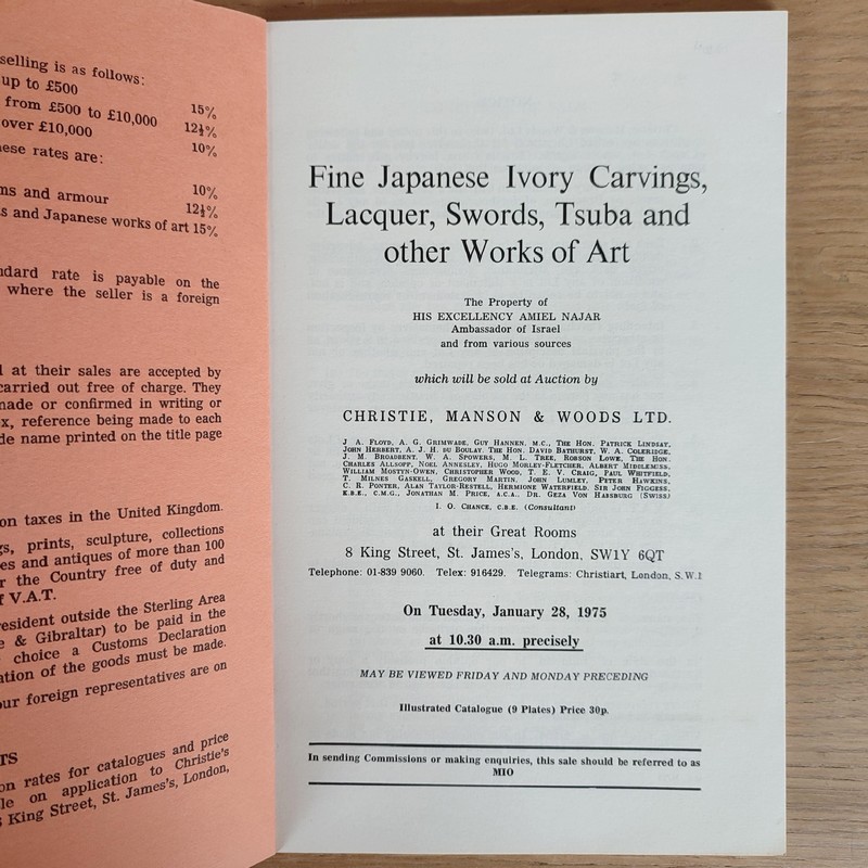 Fine Japanese Ivory carvings, lacquer, swords, Tsuba and other works of art. Christie's, on January 28, 1975