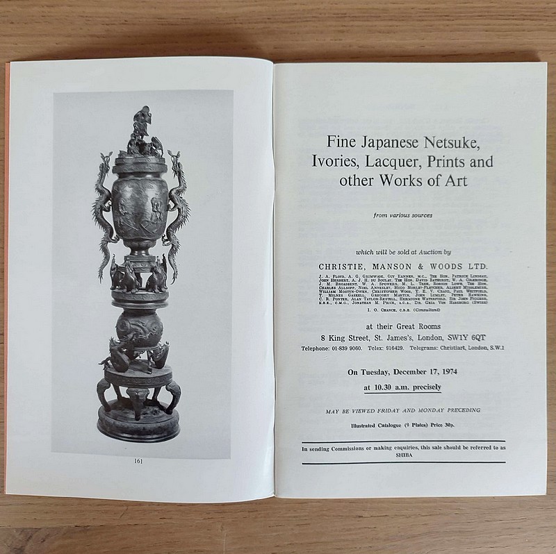 Fine Japanese Netsuke, Ivories, lacquer, prints and other works of art. Christie's, on December 17, 1974