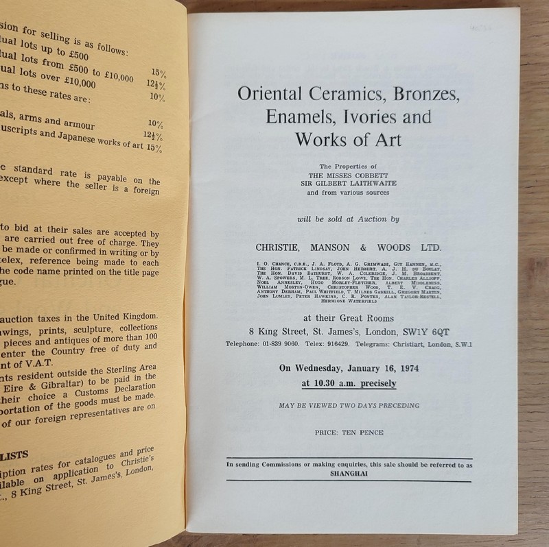 Oriental ceramics, bronzes, enamels, Ivories and works of art. Christie's, on January 16, 1974