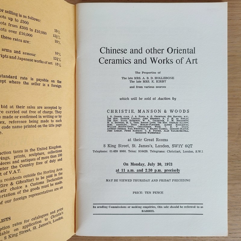 Chinese and other oriental ceramics and works of art. Christie's, July 30, 1973