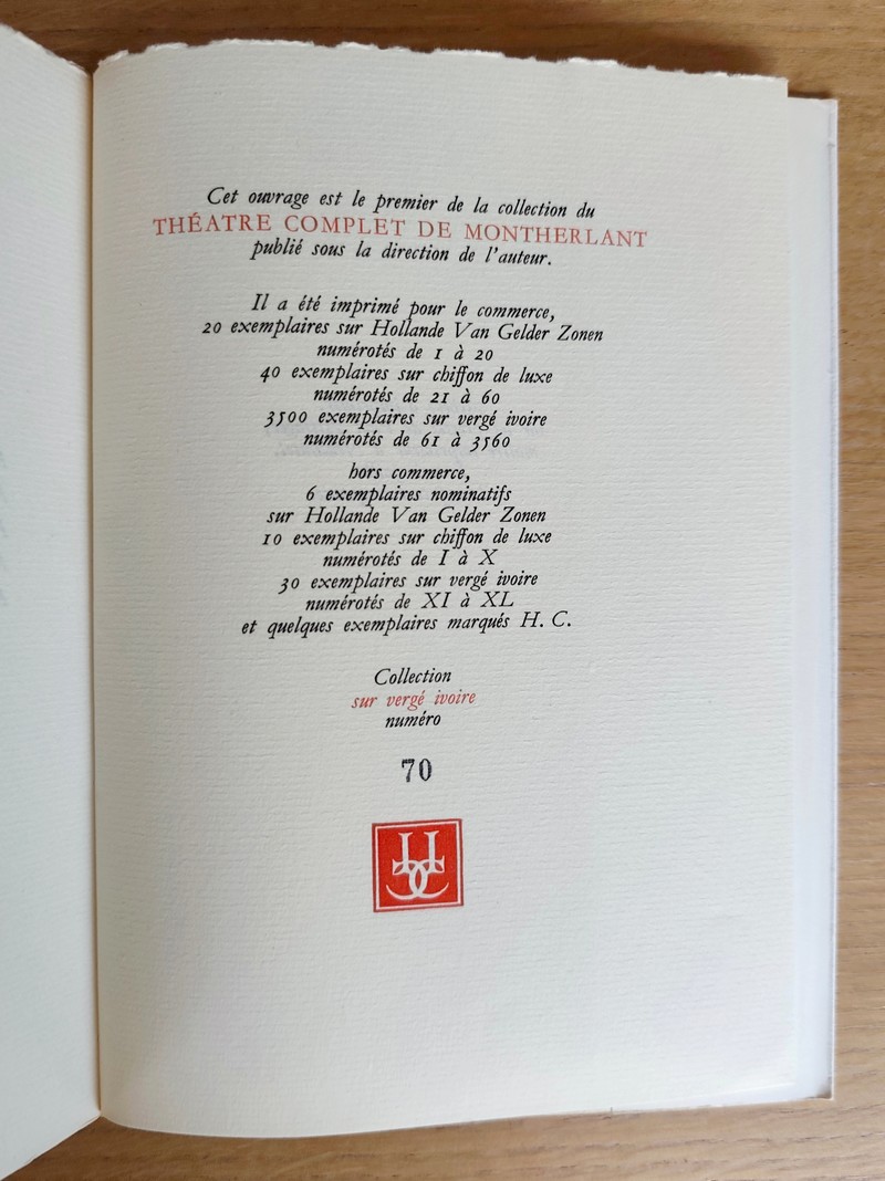 Théâtre complet (6 volumes). Malatesta - La Reine morte - Fils de personne, suivie de Un incompris - Le maitre de Santiago - Demain il fera jour, suivi de Pasiphaé - Celles qu'on prend dans ses bras