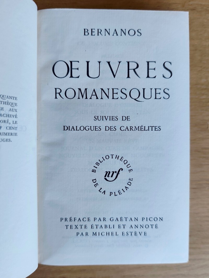 Œuvres romanesques suivies de Dialogues des Carmélites
