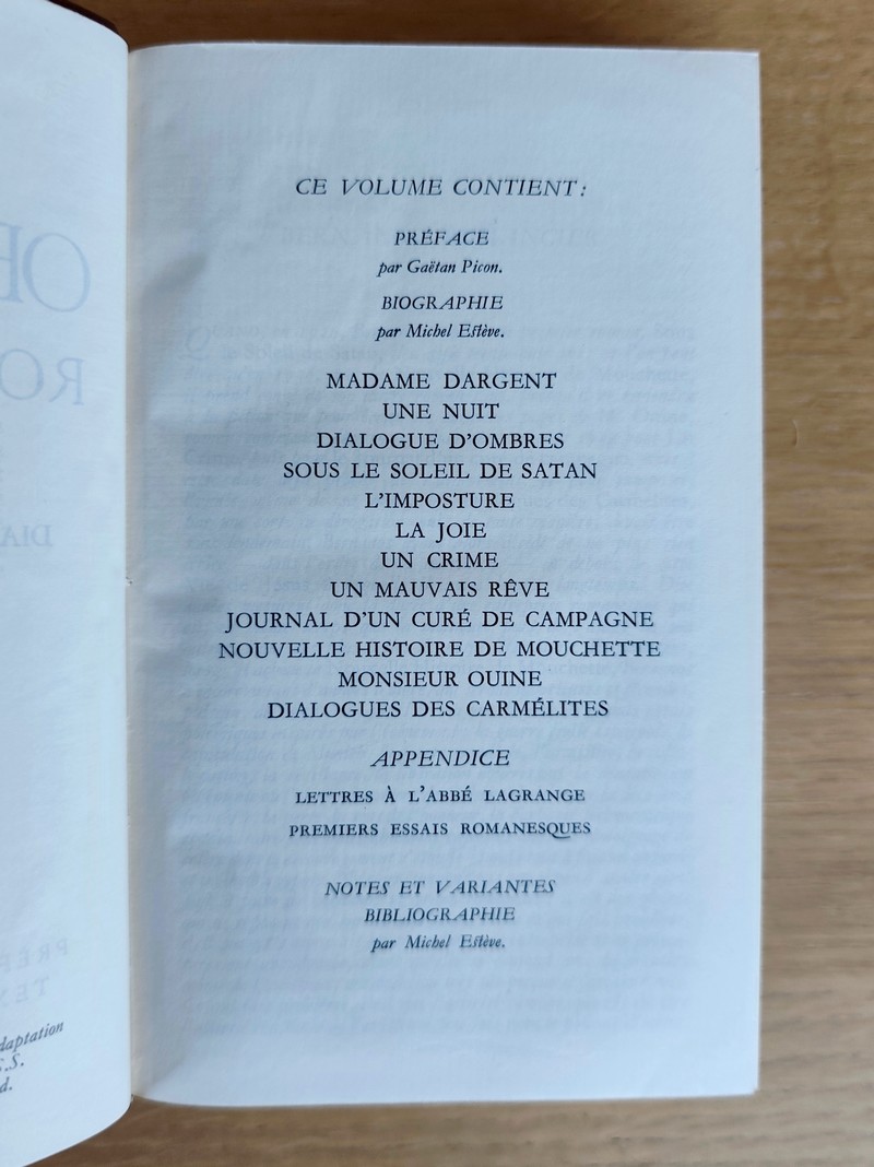 Œuvres romanesques suivies de Dialogues des Carmélites