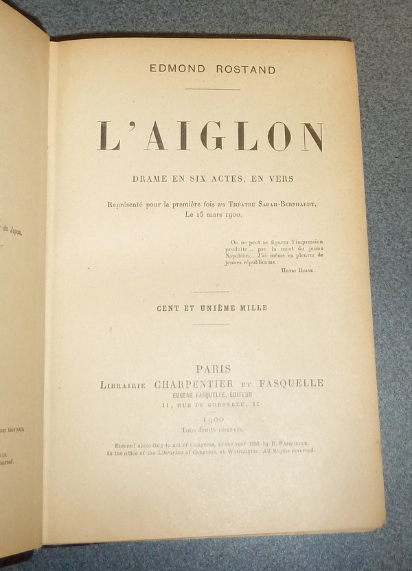 L'Aiglon. Drame en six actes, en vers