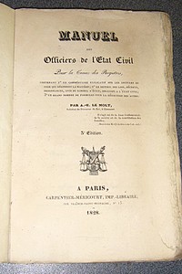 Manuel des Officiers de l'État Civil pour la tenue des Registres