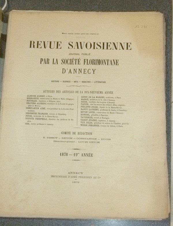 Revue Savoisienne, 1878, 19ème année