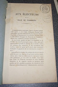 Livre ancien Savoie - Aux électeurs de la Ville de Chambéry - D'Alexandry (Maire de Chambéry)