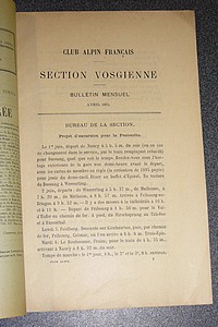 Club Alpin Français. Bulletin de la Section Vosgienne, quatorzième année, n° 3, avril 1895