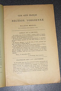 Club Alpin Français. Bulletin de la Section Vosgienne, quatorzième année, n° 7, novembre 1895